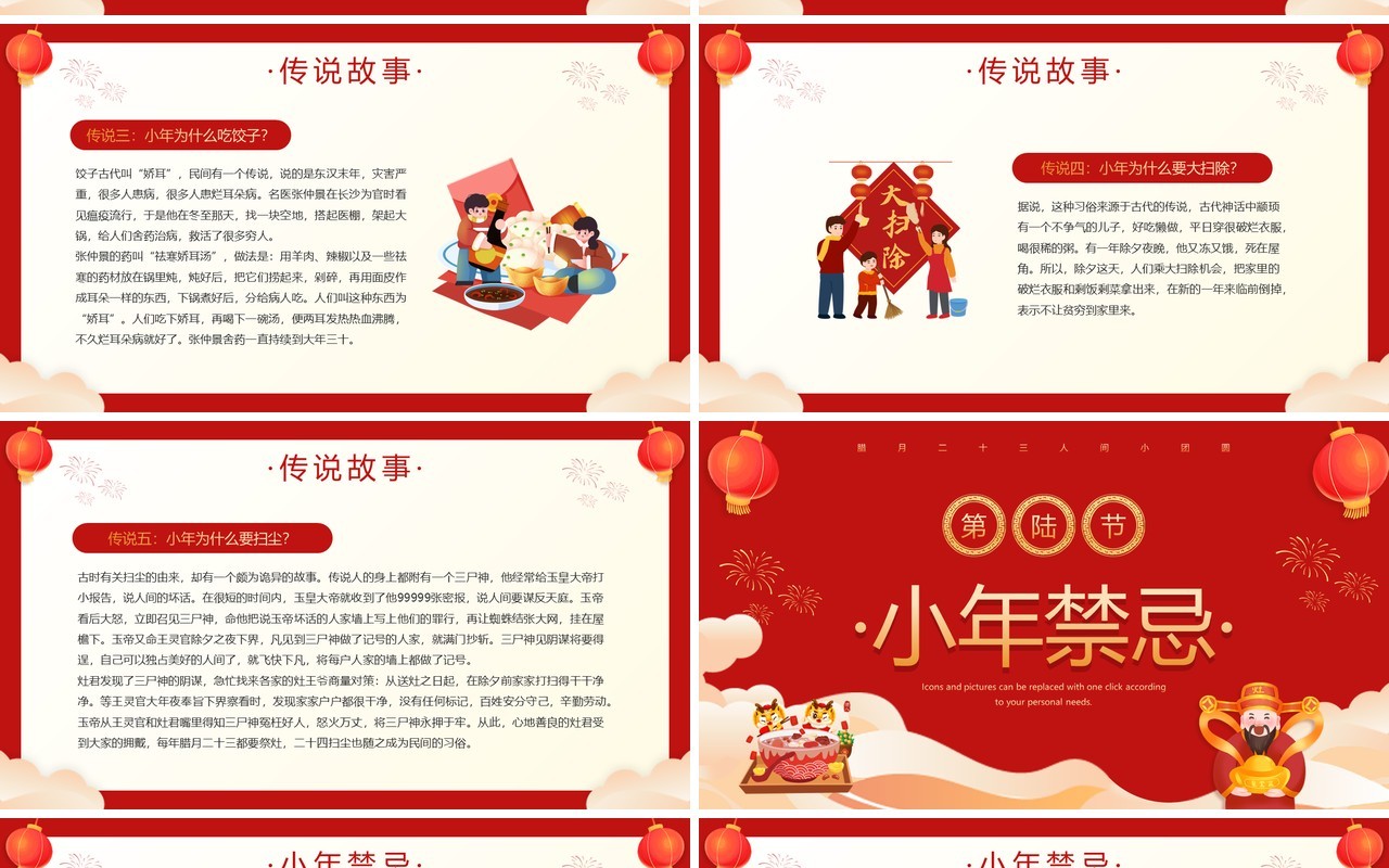 红色喜庆风小年纳福小年习俗PPT模板