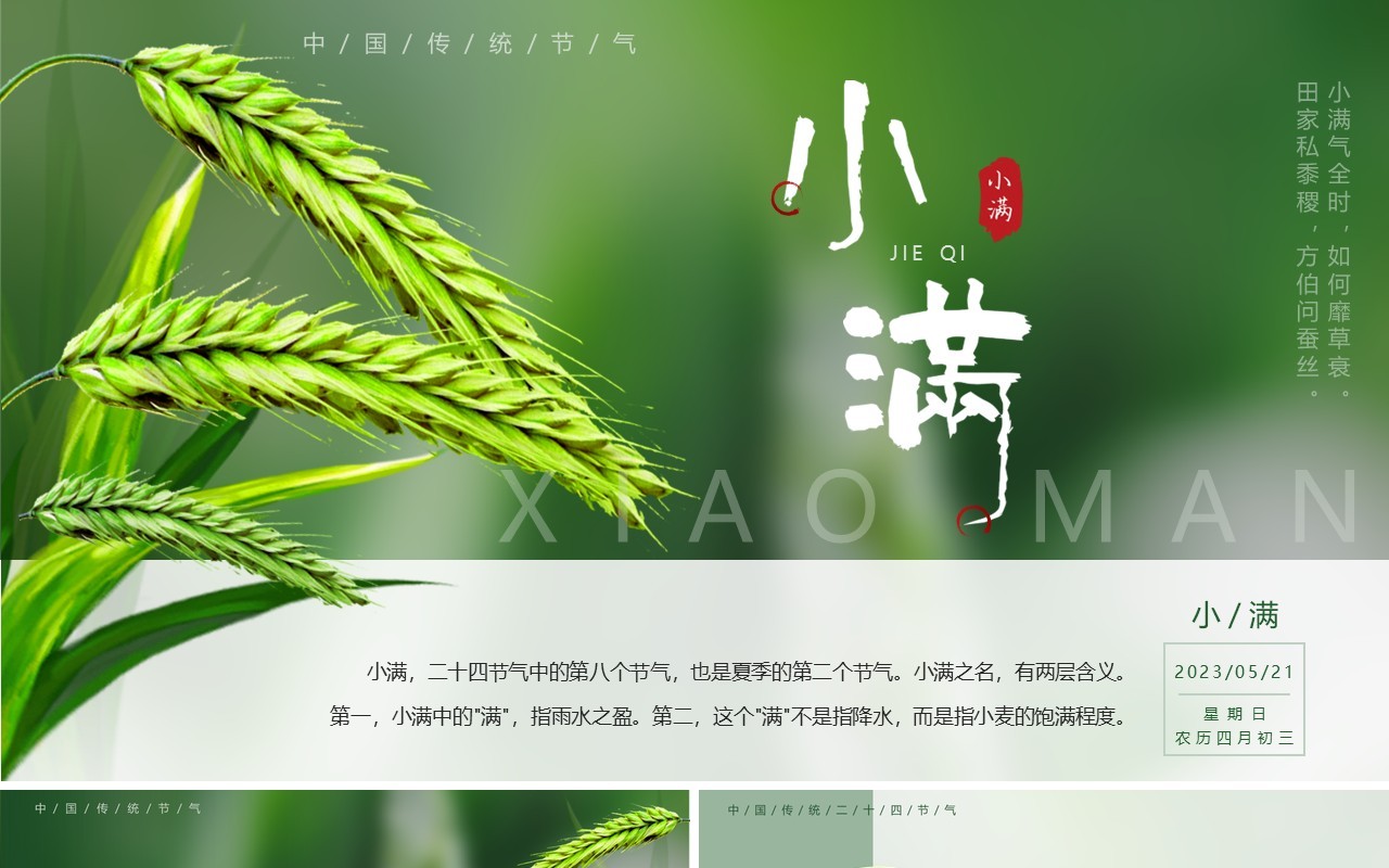 绿色中国风二十四节气之小满PPT模板