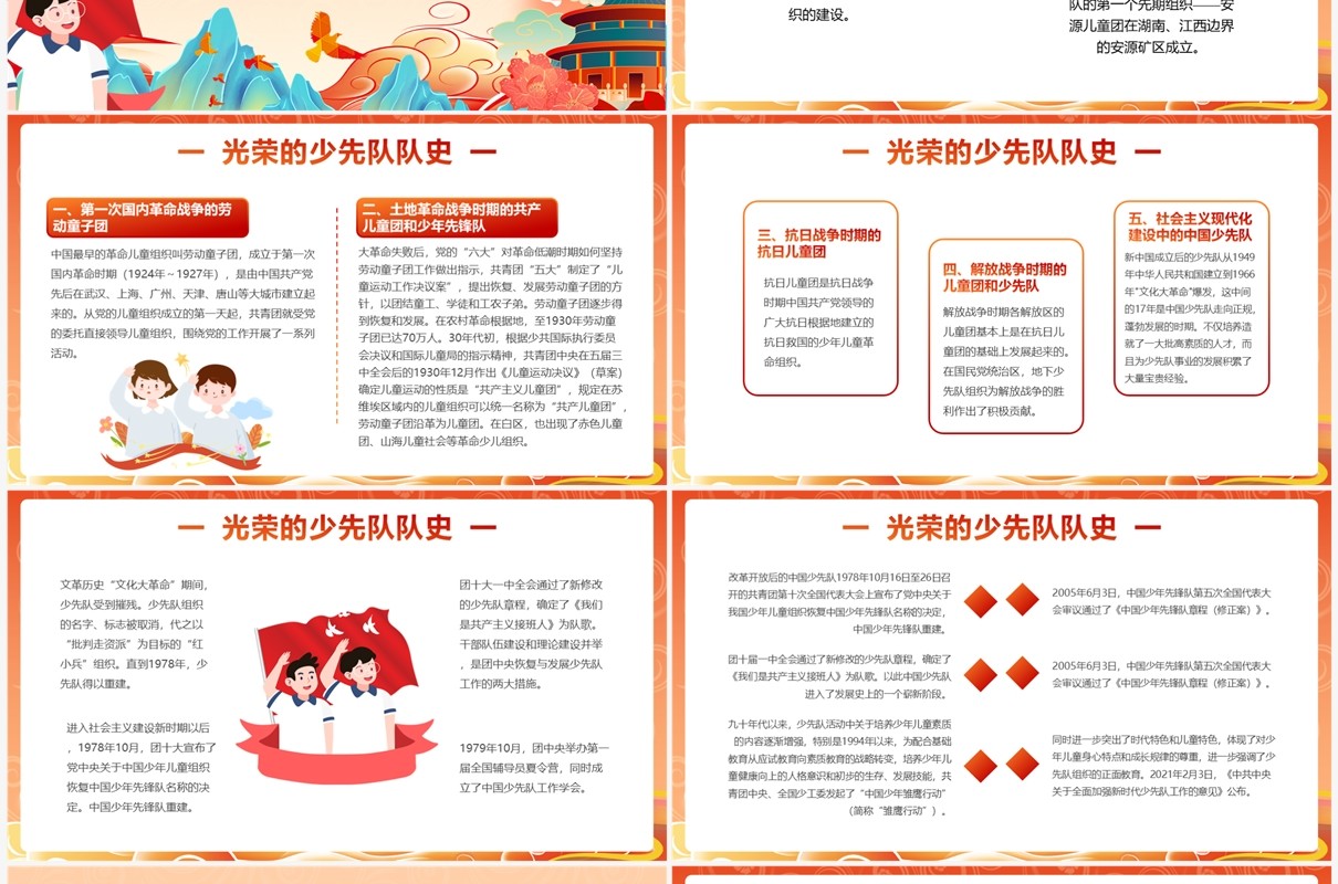 橙色国潮风光荣的少先队队史PPT模板