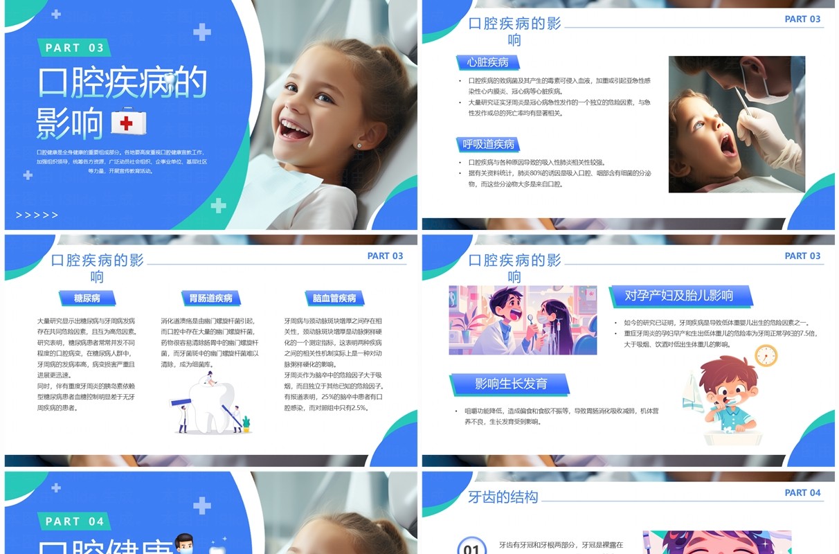蓝色简约风爱牙日口腔健康全身健康PPT模板