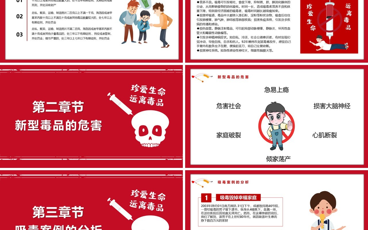 红色卡通风珍爱生命远离毒品教育培训PPT模板