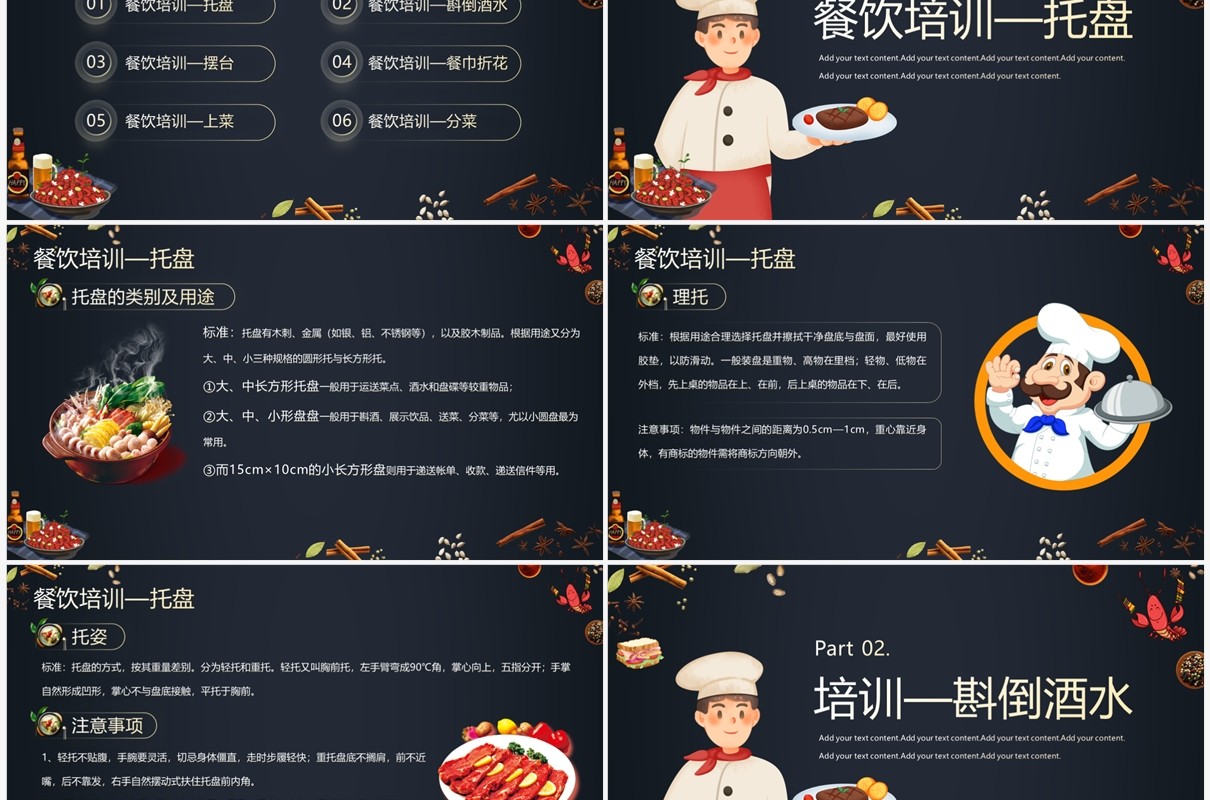 深色简约风餐饮服务人员培训PPT模板