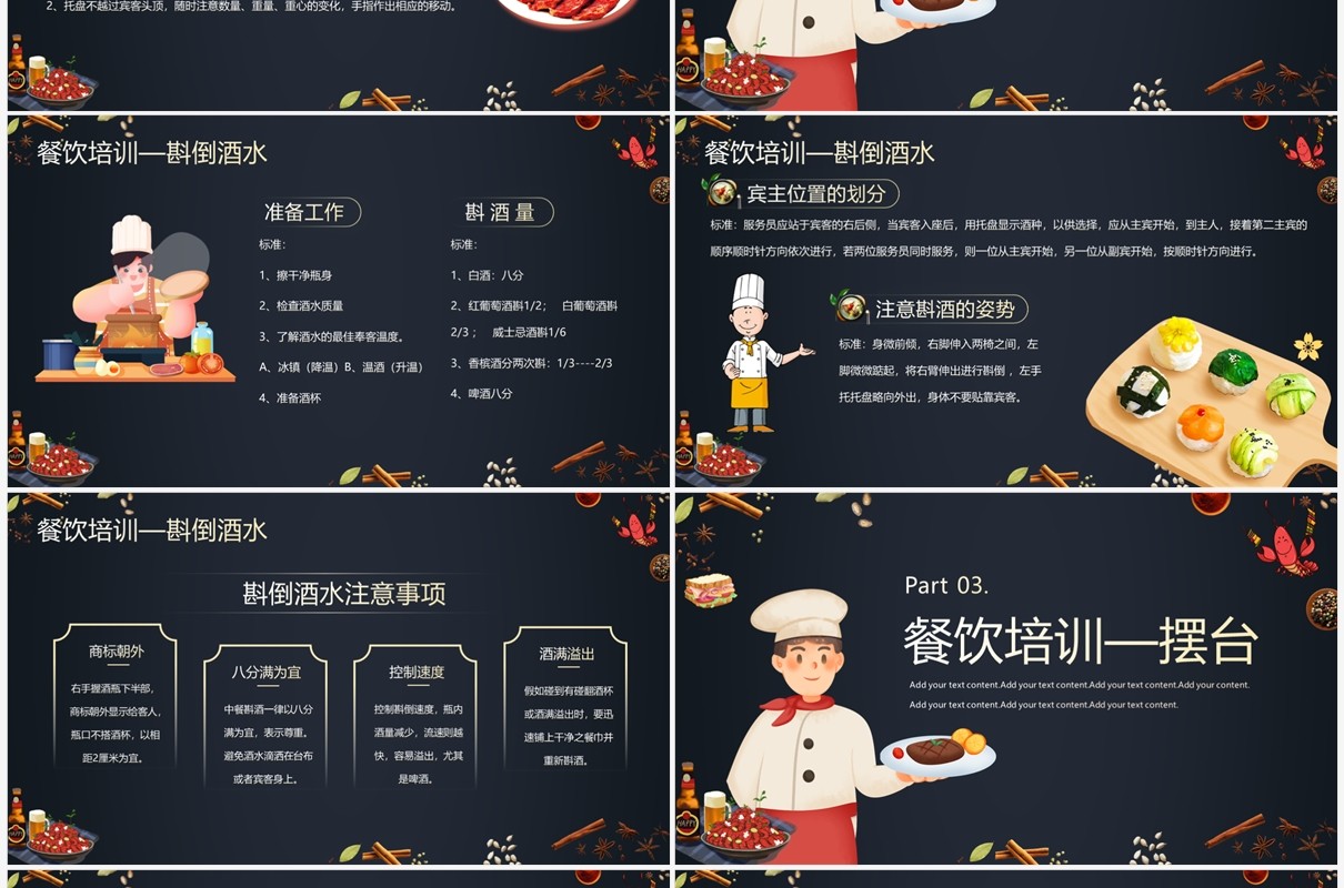 深色简约风餐饮服务人员培训PPT模板