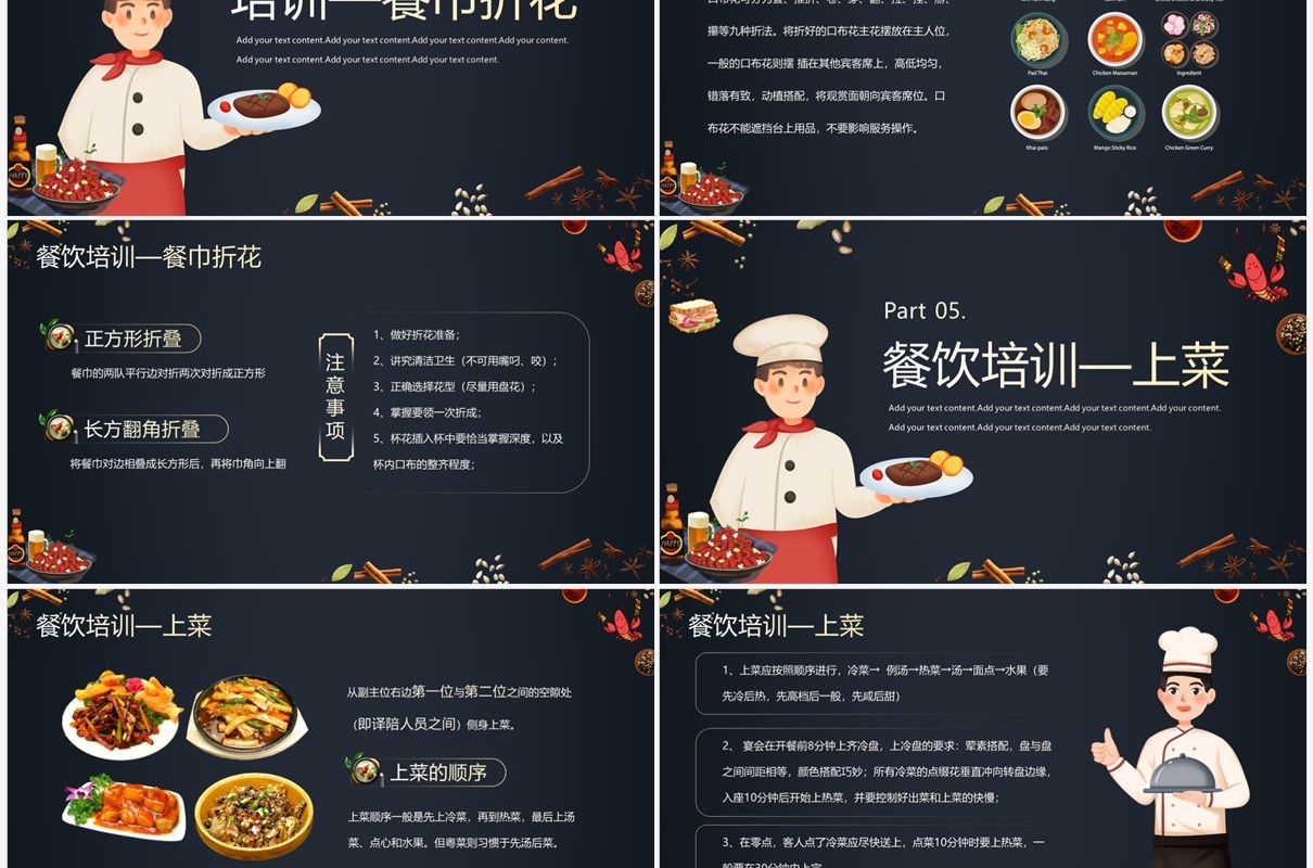 深色简约风餐饮服务人员培训PPT模板