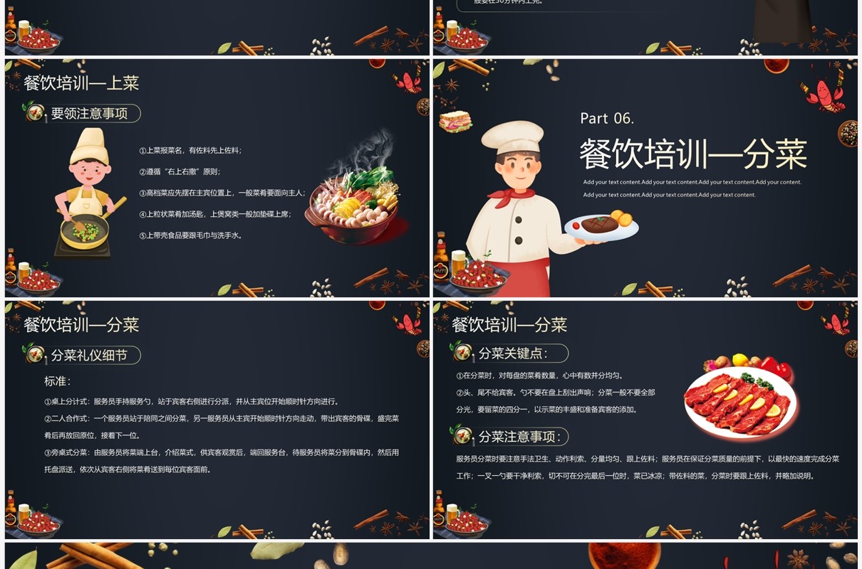 深色简约风餐饮服务人员培训PPT模板