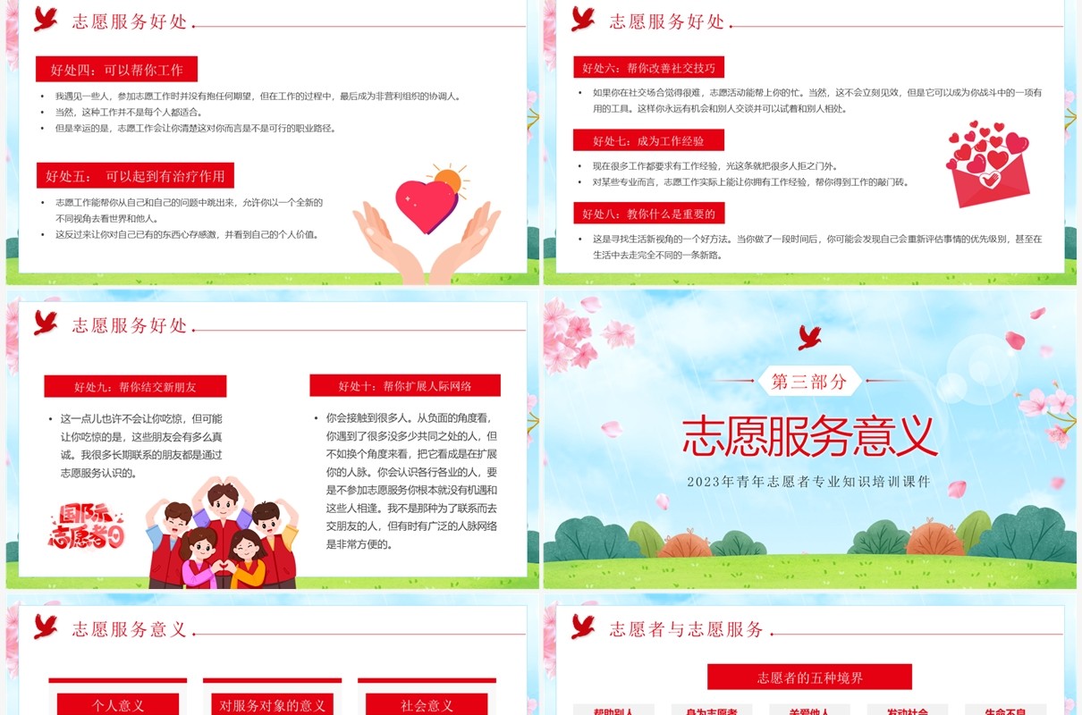 绿色卡通风志愿服务培训先行PPT模板