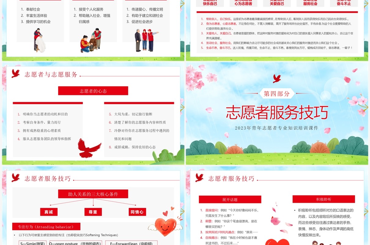 绿色卡通风志愿服务培训先行PPT模板