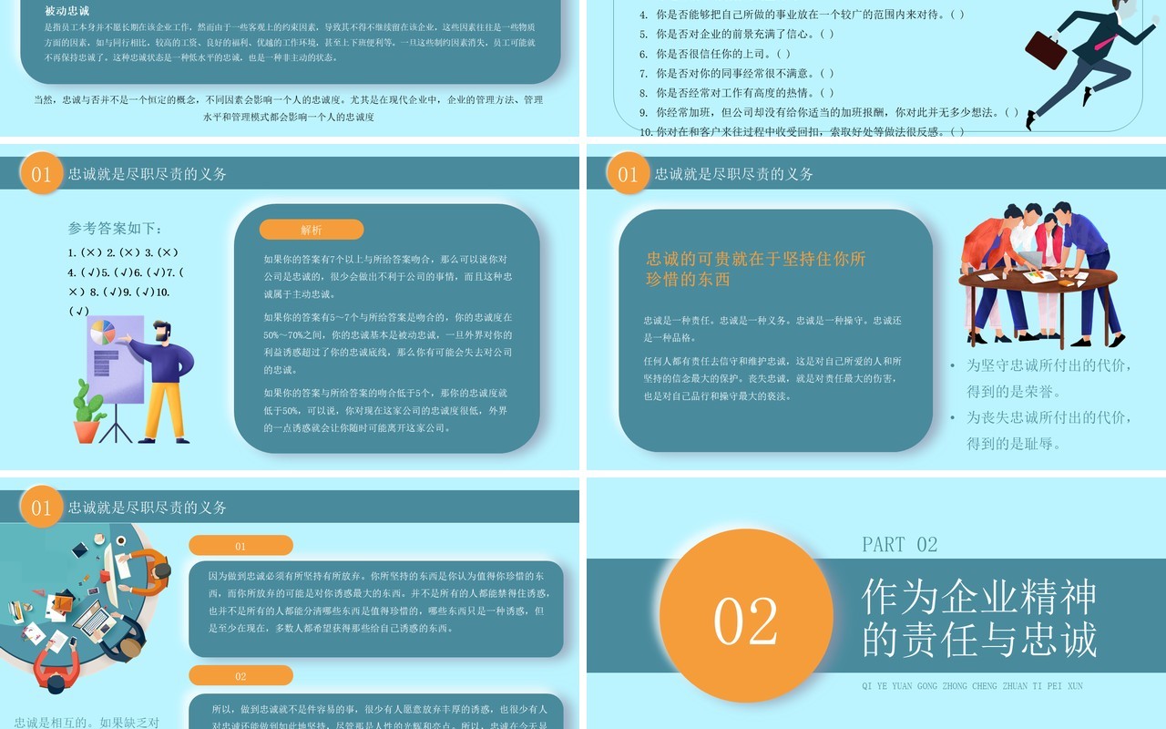 蓝色扁平化企业员工忠诚专题培训PPT模板