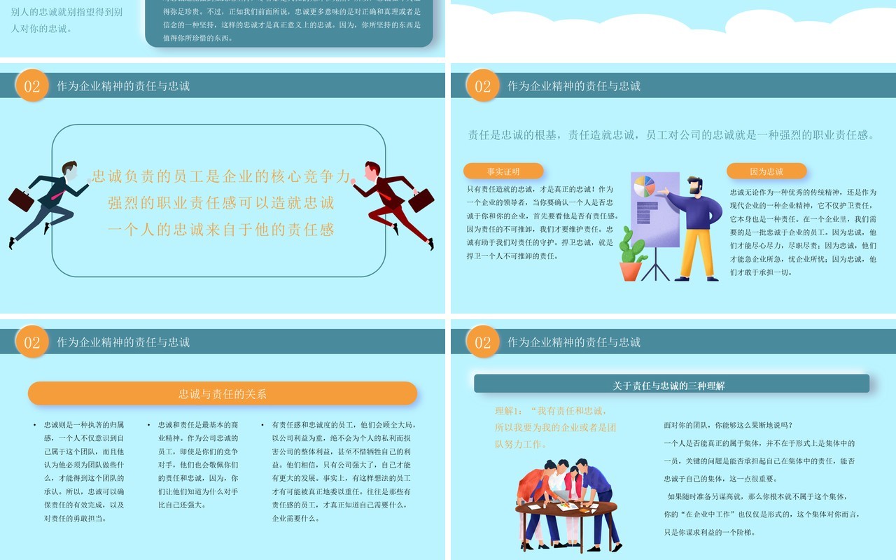 蓝色扁平化企业员工忠诚专题培训PPT模板