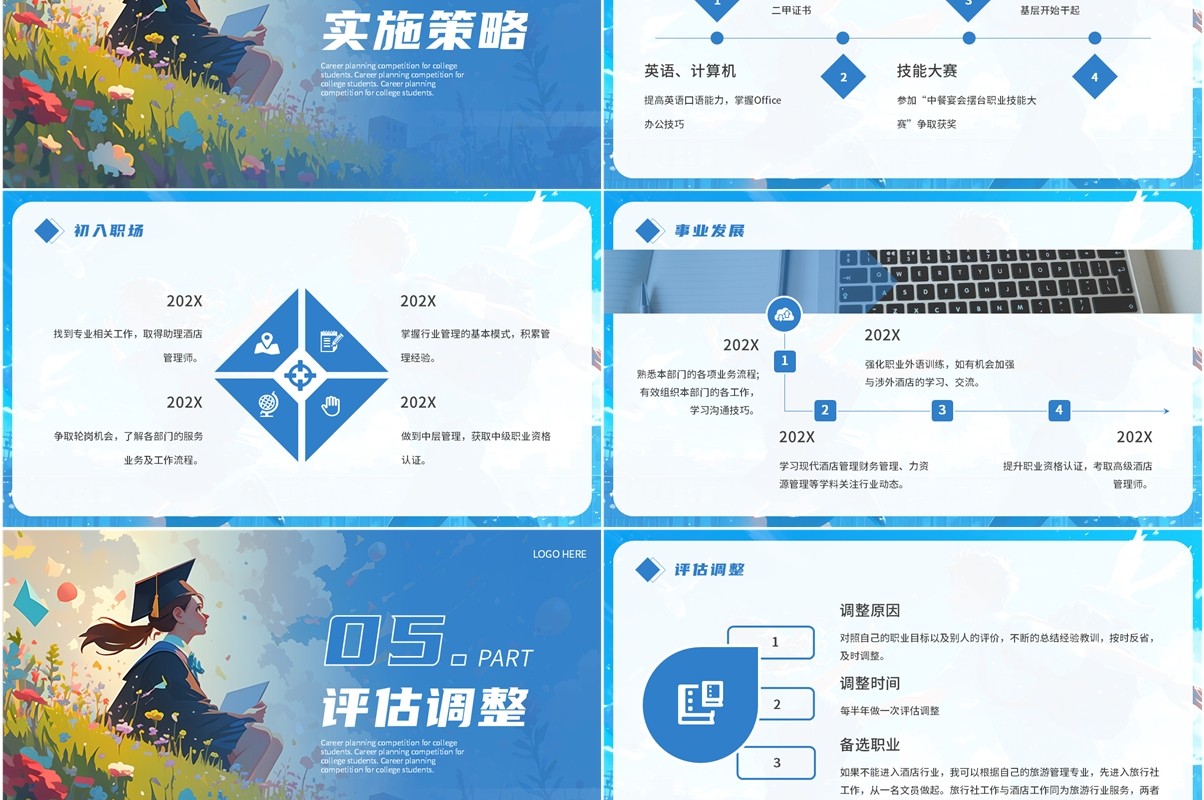 蓝色简约风大学生职业生涯规划大赛PPT模板