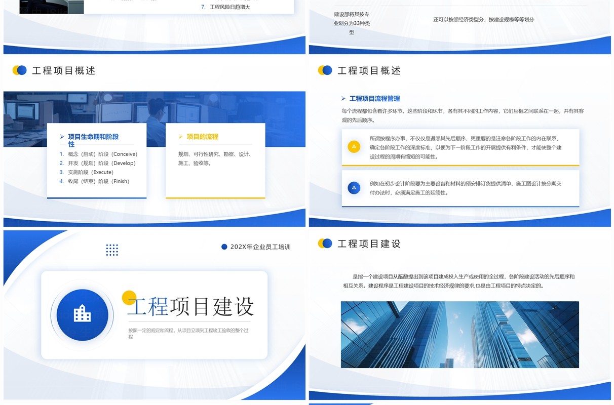 蓝色商务工程项目建设程序培训PPT模板