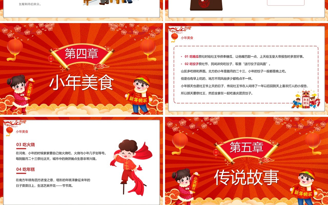 红色中国风小年纳福过年习俗PPT模板