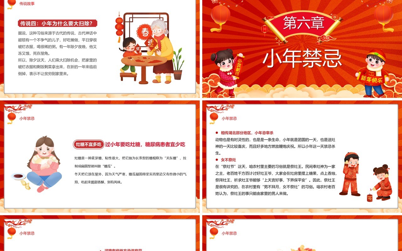 红色中国风小年纳福过年习俗PPT模板