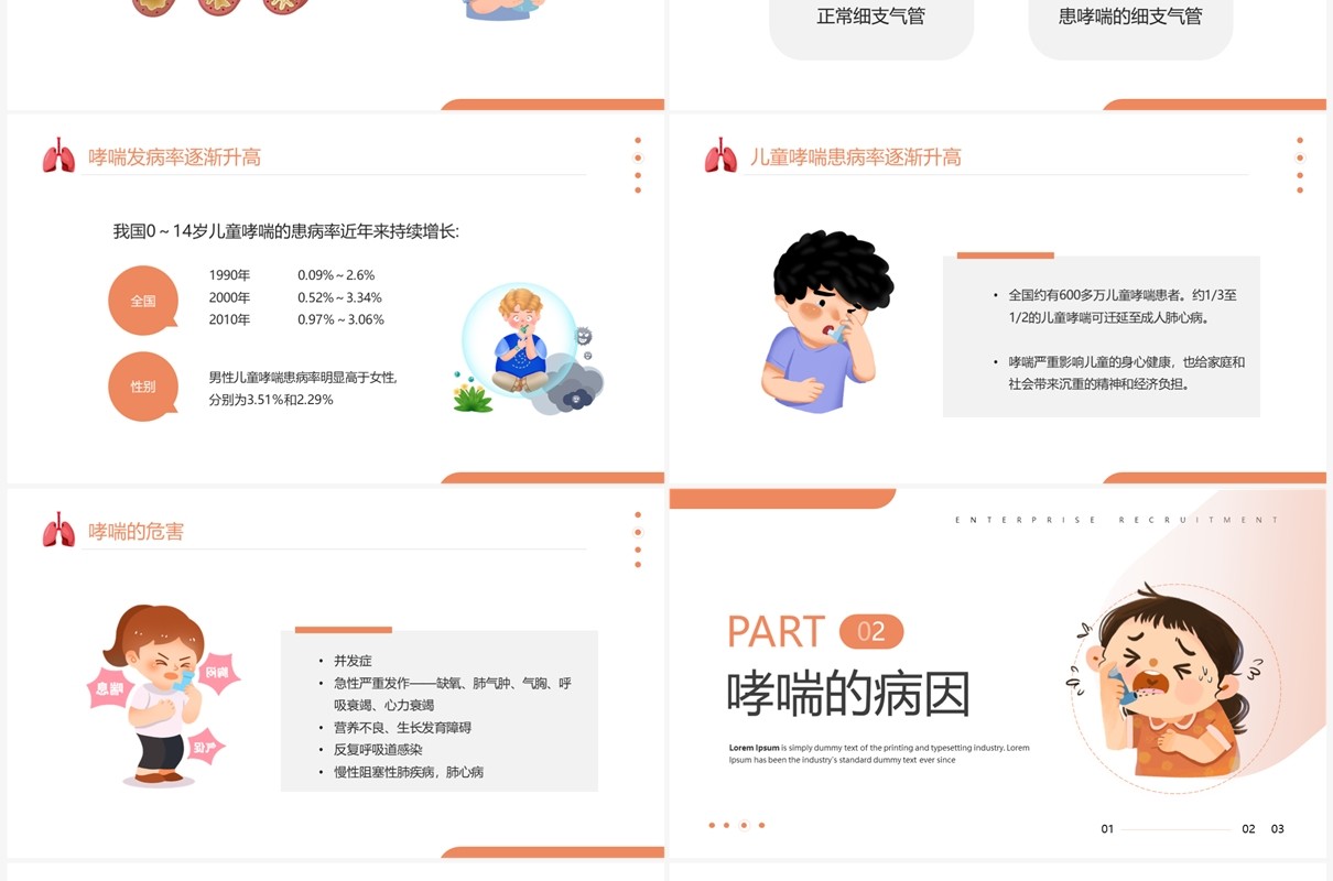 橙色卡通风世界防治哮喘日PPT模板