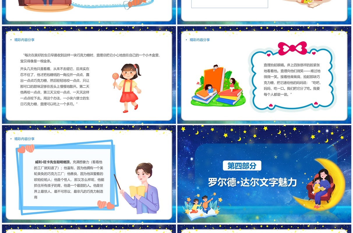 蓝色卡通风查理的巧克力工厂PPT模板