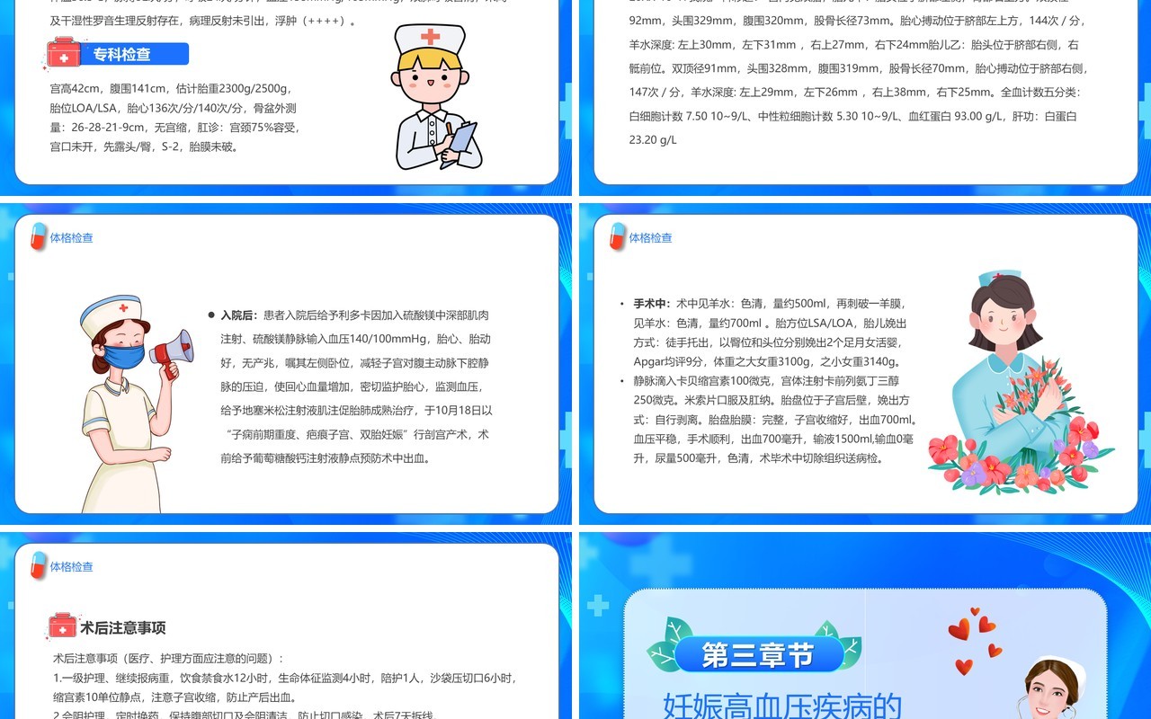 蓝色卡通风子痫前期重度护理查房PPT模板