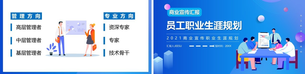 蓝色卡通风员工职业生涯规划PPT模板