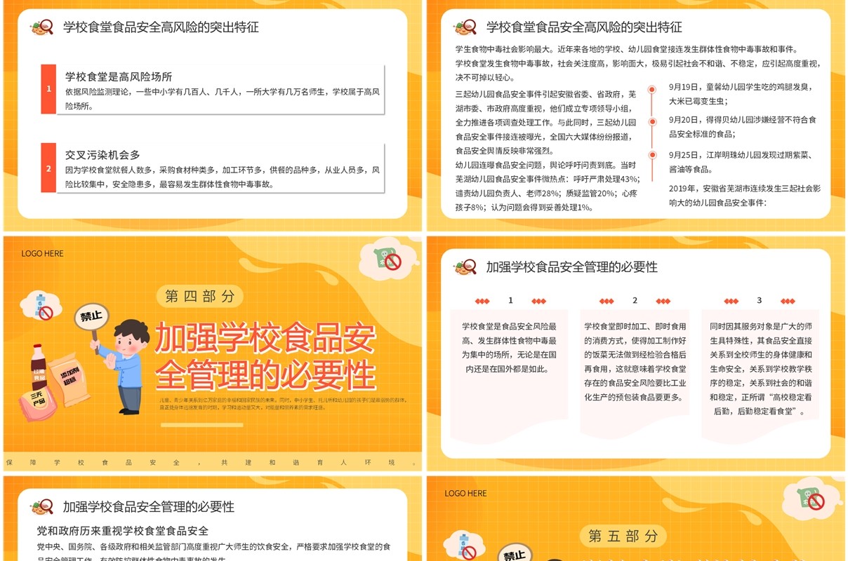 橙色卡通风学校食品安全讲座PPT模板