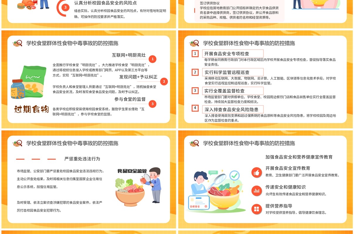 橙色卡通风学校食品安全讲座PPT模板