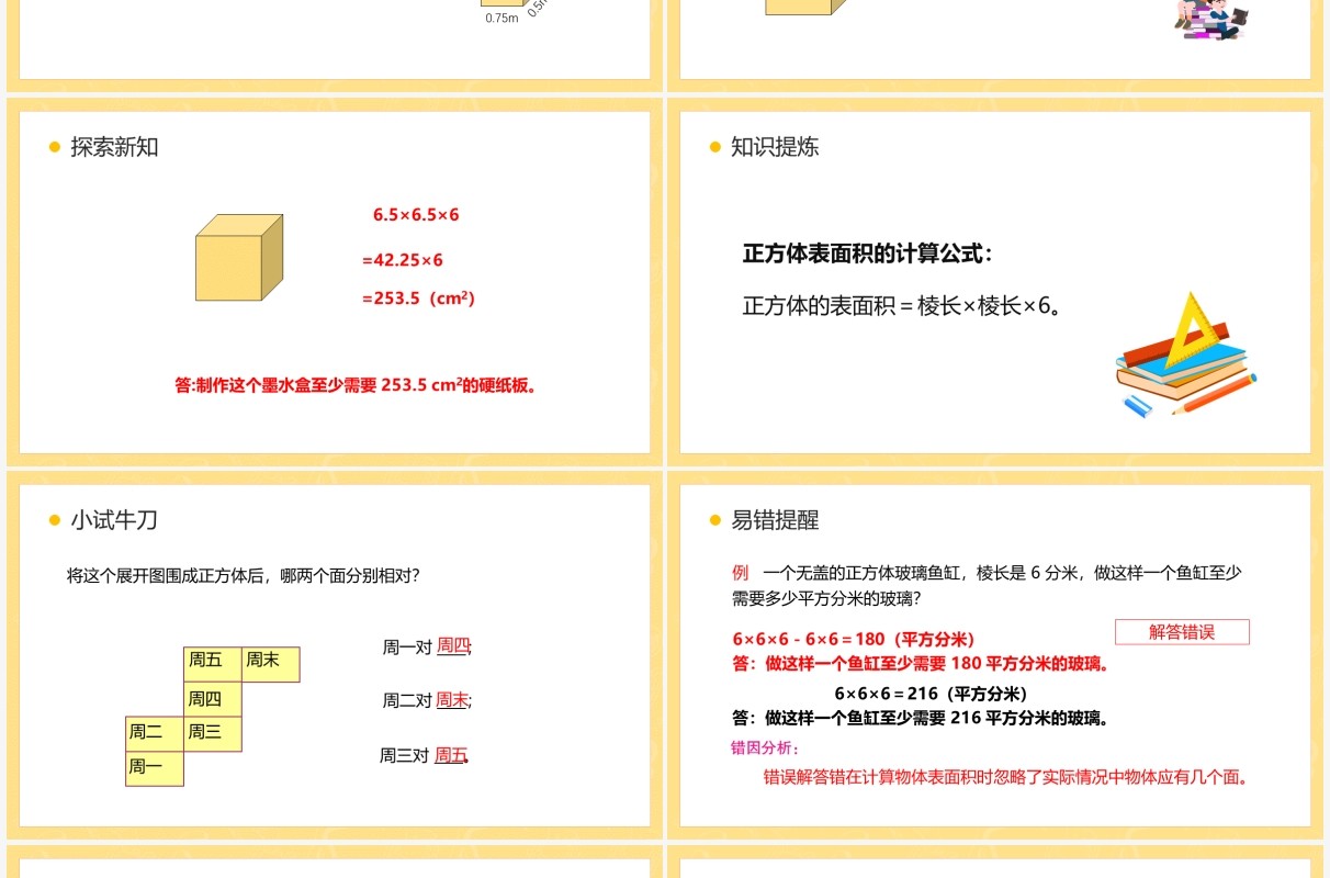 部编版五年级数学下册长方体和正方体的表面积课件PPT模板