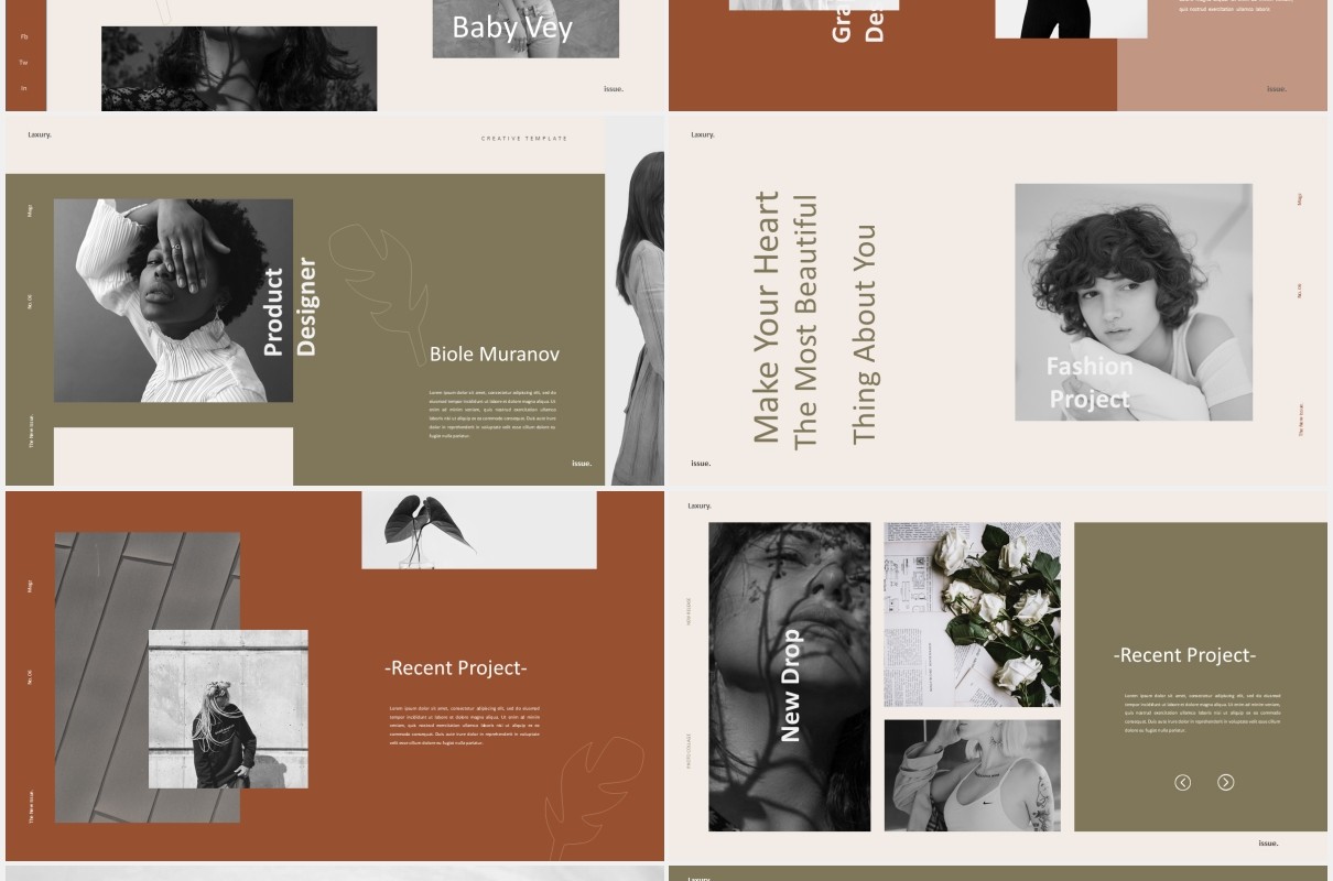 时尚创意图片排版PPT模板laxury lookbook fashion powerpoint creative