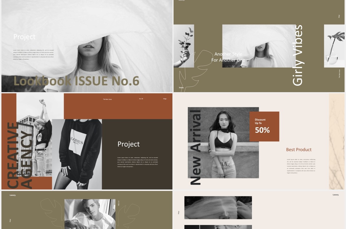 时尚创意图片排版PPT模板laxury lookbook fashion powerpoint creative