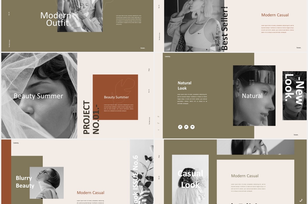 时尚创意图片排版PPT模板laxury lookbook fashion powerpoint creative