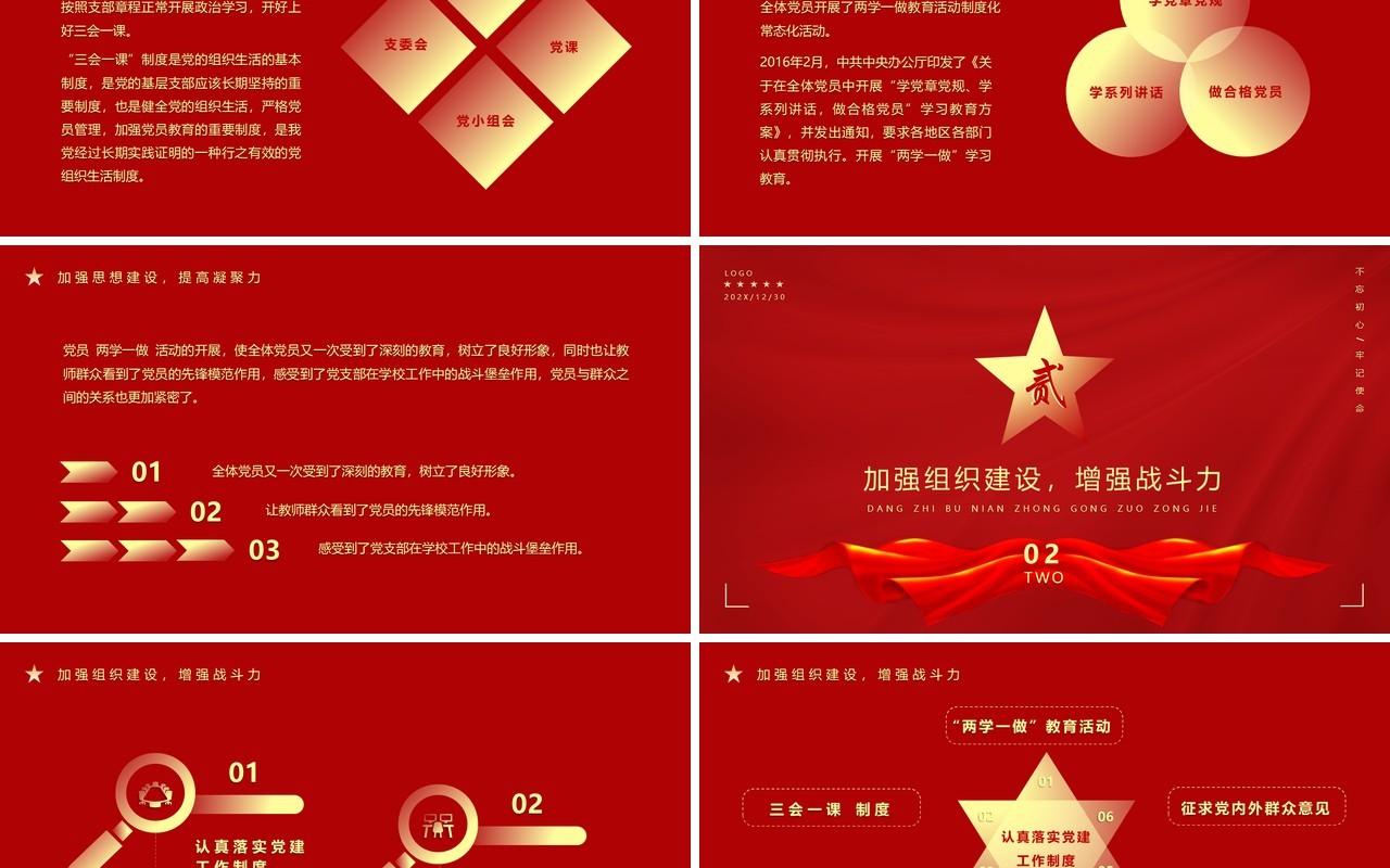 红色简约党支部年终工作总结PPT模板