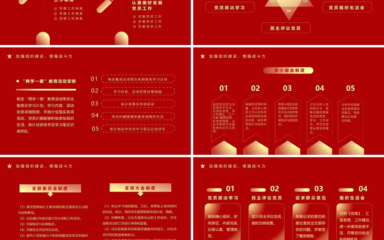 红色简约党支部年终工作总结PPT模板