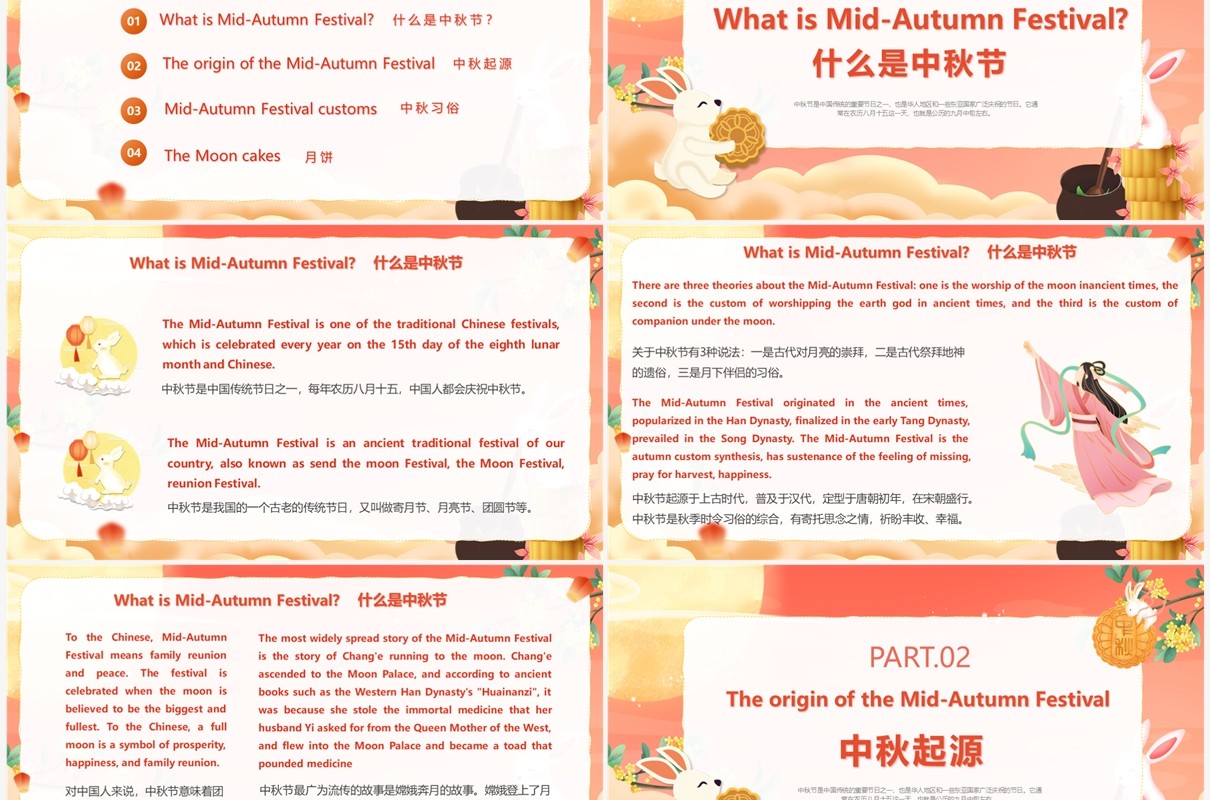 红色中国风中秋节英文介绍PPT模板