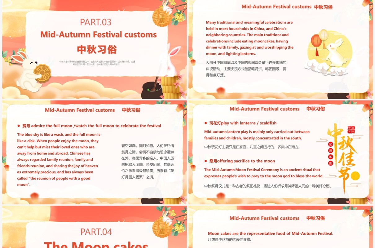 红色中国风中秋节英文介绍PPT模板