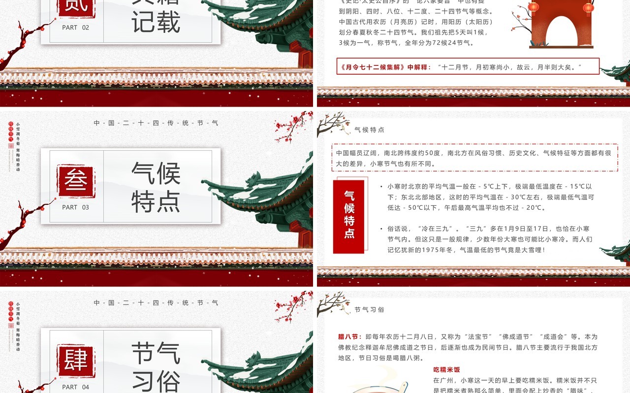 红色中国风二十四节气之小寒节气介绍PPT模板