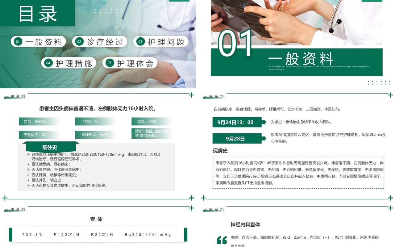 绿色简约风护理个案汇报PPT模板