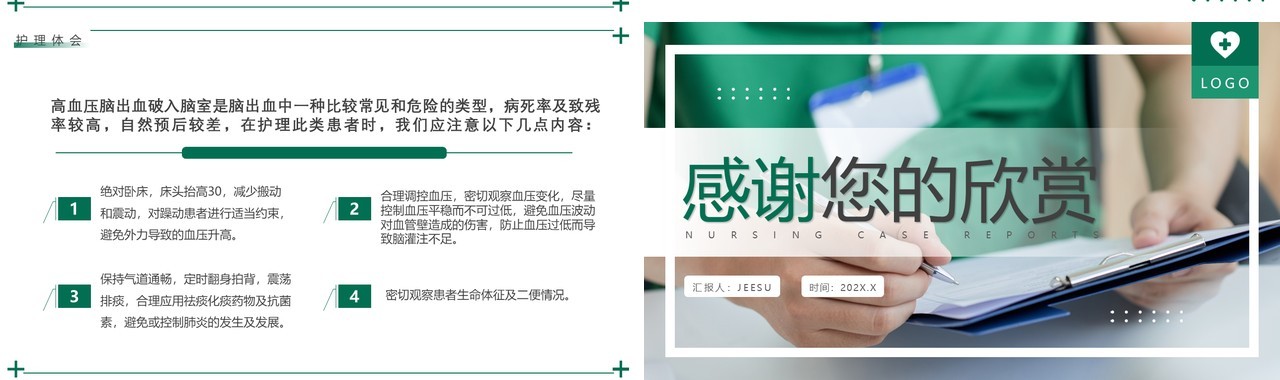 绿色简约风护理个案汇报PPT模板
