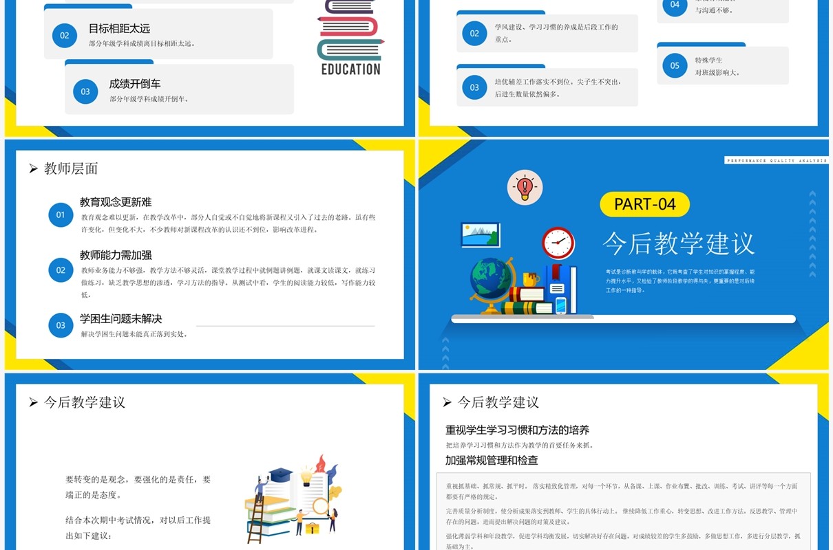 蓝色卡通风成绩质量分析报告PPT模板