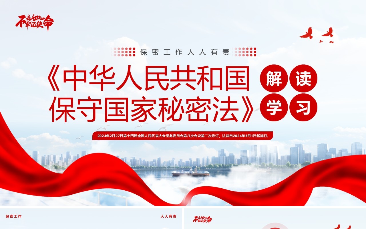 红色简约保守国家秘密法解读学习PPT模板