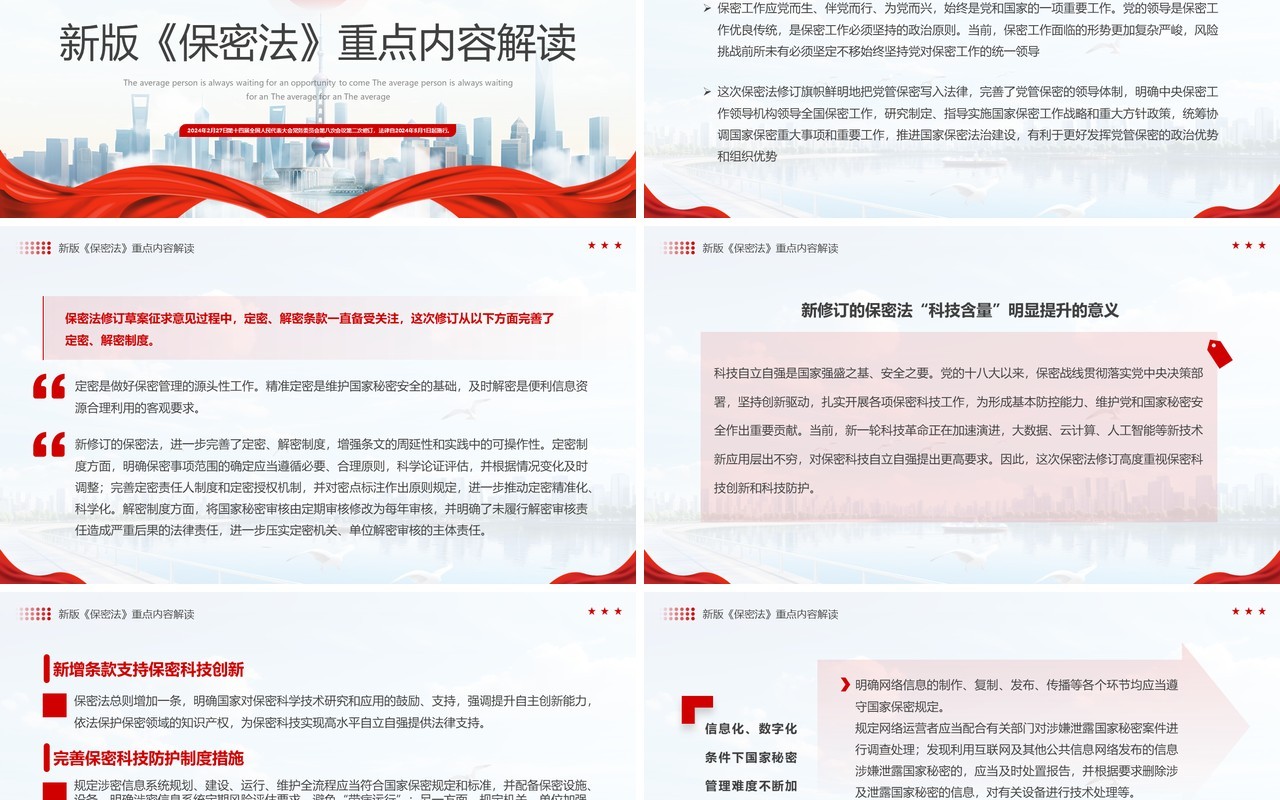 红色简约保守国家秘密法解读学习PPT模板