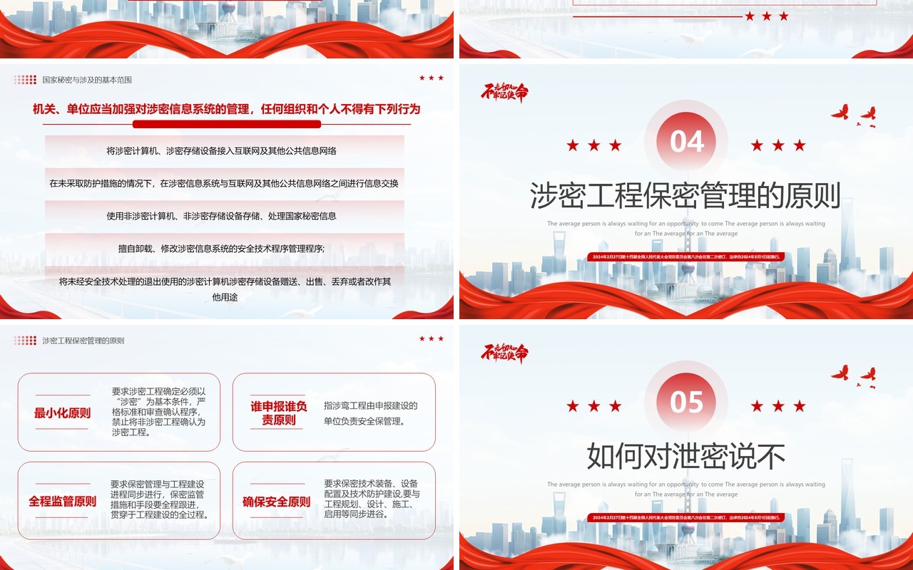 红色简约保守国家秘密法解读学习PPT模板