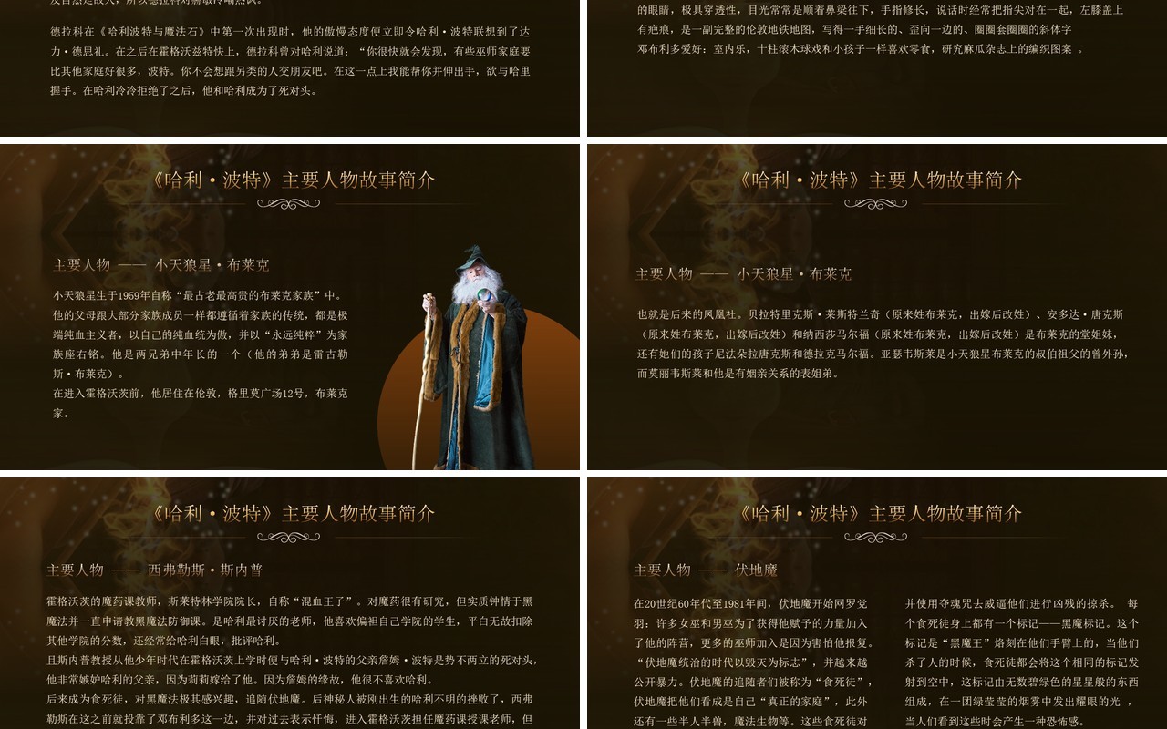 黑金插画风哈利波特故事介绍PPT模板