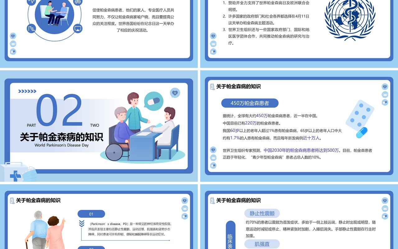 蓝色卡通风世界帕金森疾病日PPT模板