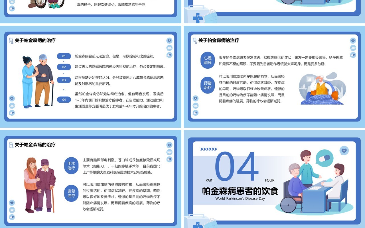 蓝色卡通风世界帕金森疾病日PPT模板