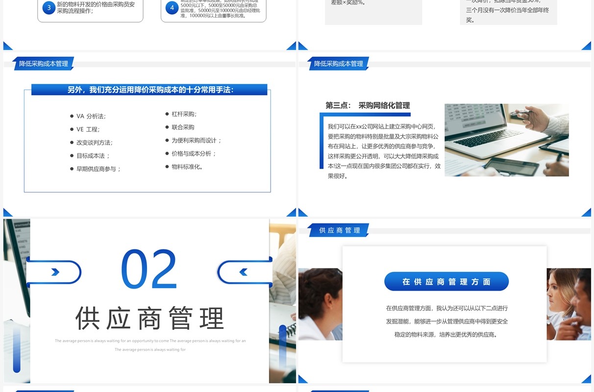 蓝色商务风采购部年终总结汇报PPT模板