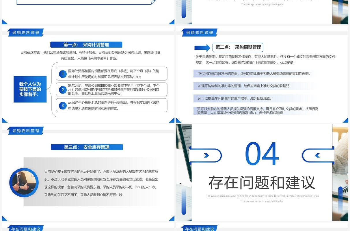 蓝色商务风采购部年终总结汇报PPT模板