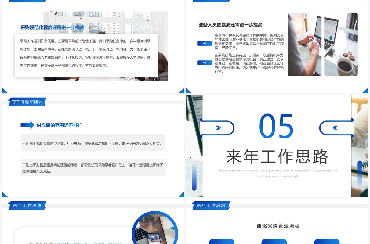 蓝色商务风采购部年终总结汇报PPT模板