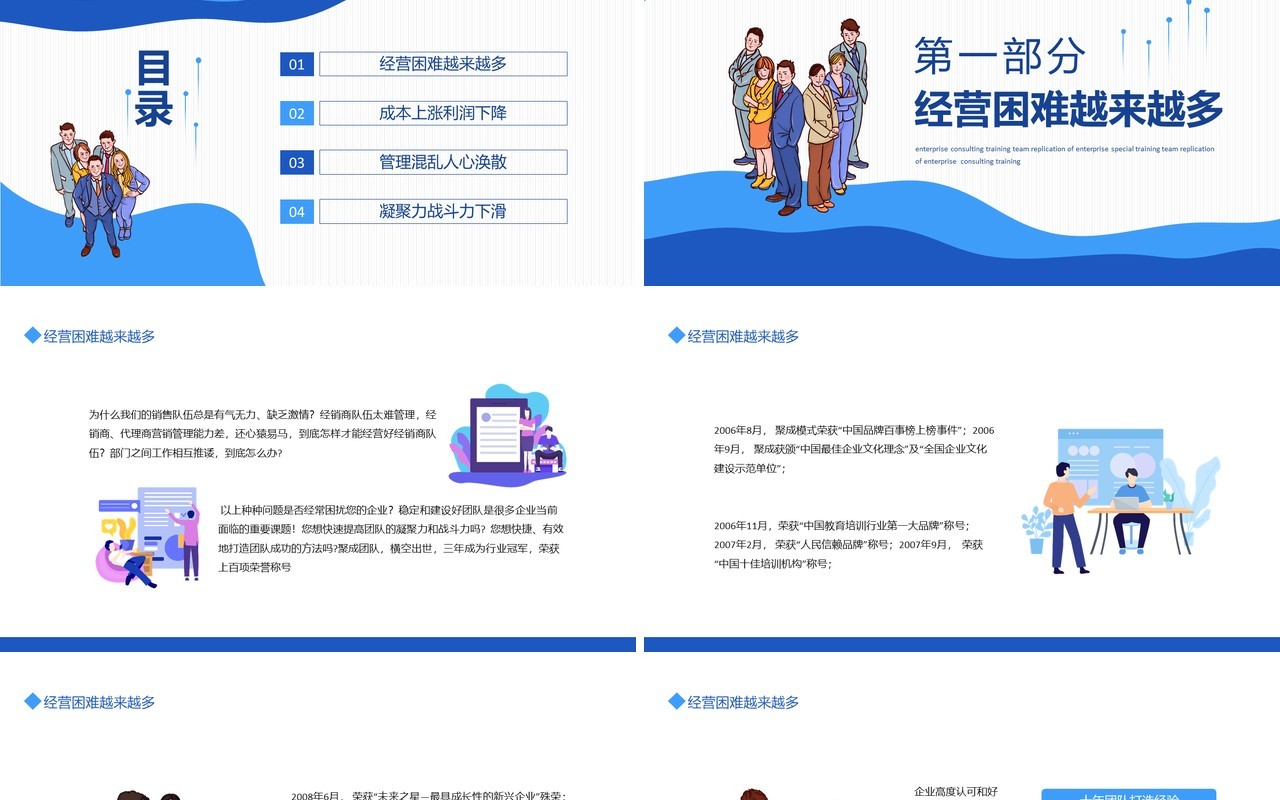 蓝色简约企业咨询培训企业特训之团队复制动态PPT模板
