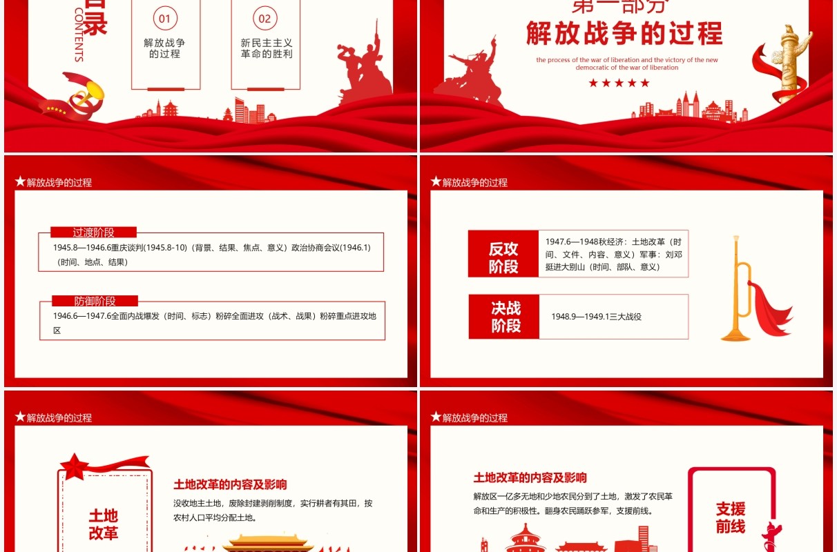 红色解放战争胜利解放战争的过程新民主主义革命的胜利动态PPT模板
