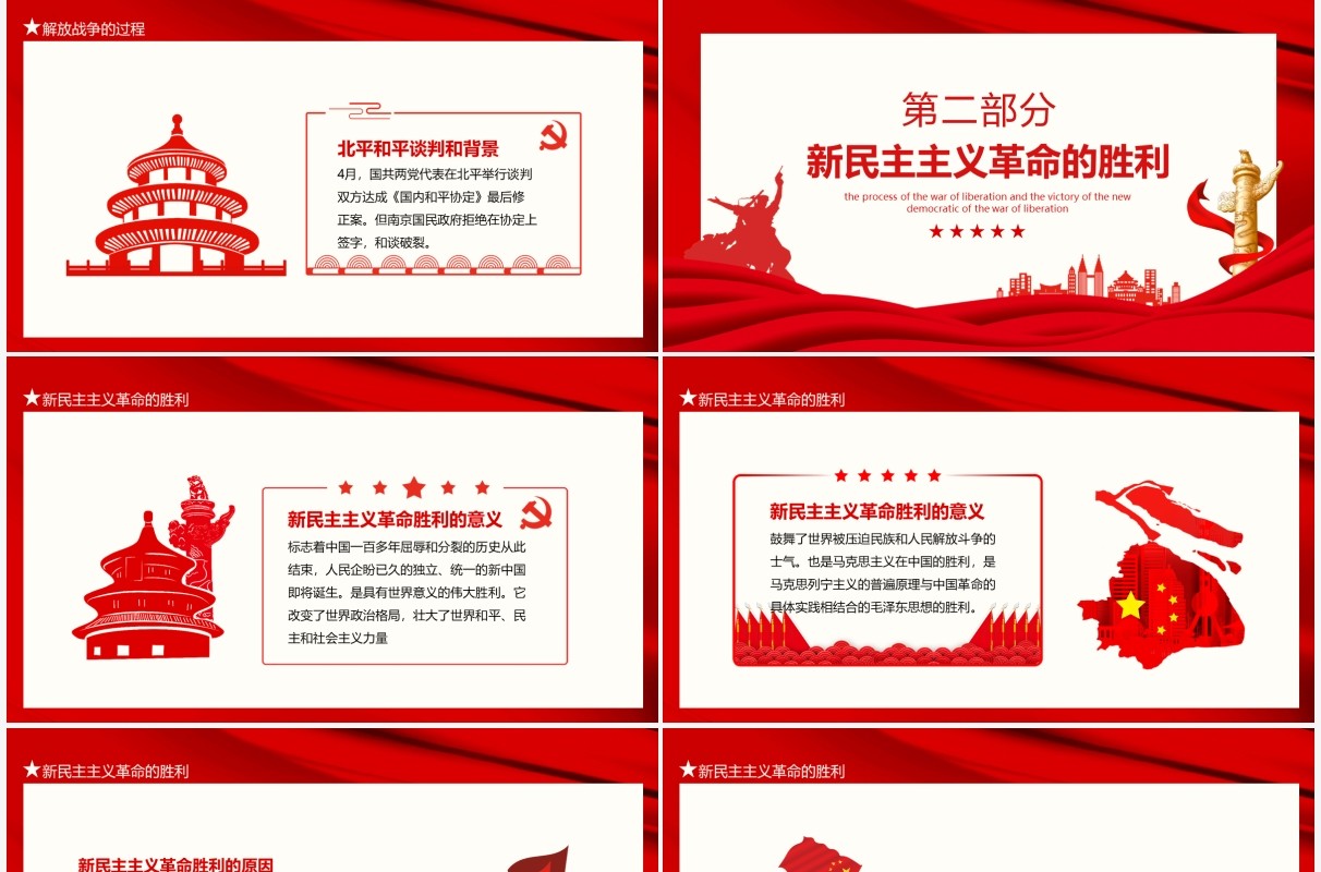 红色解放战争胜利解放战争的过程新民主主义革命的胜利动态PPT模板