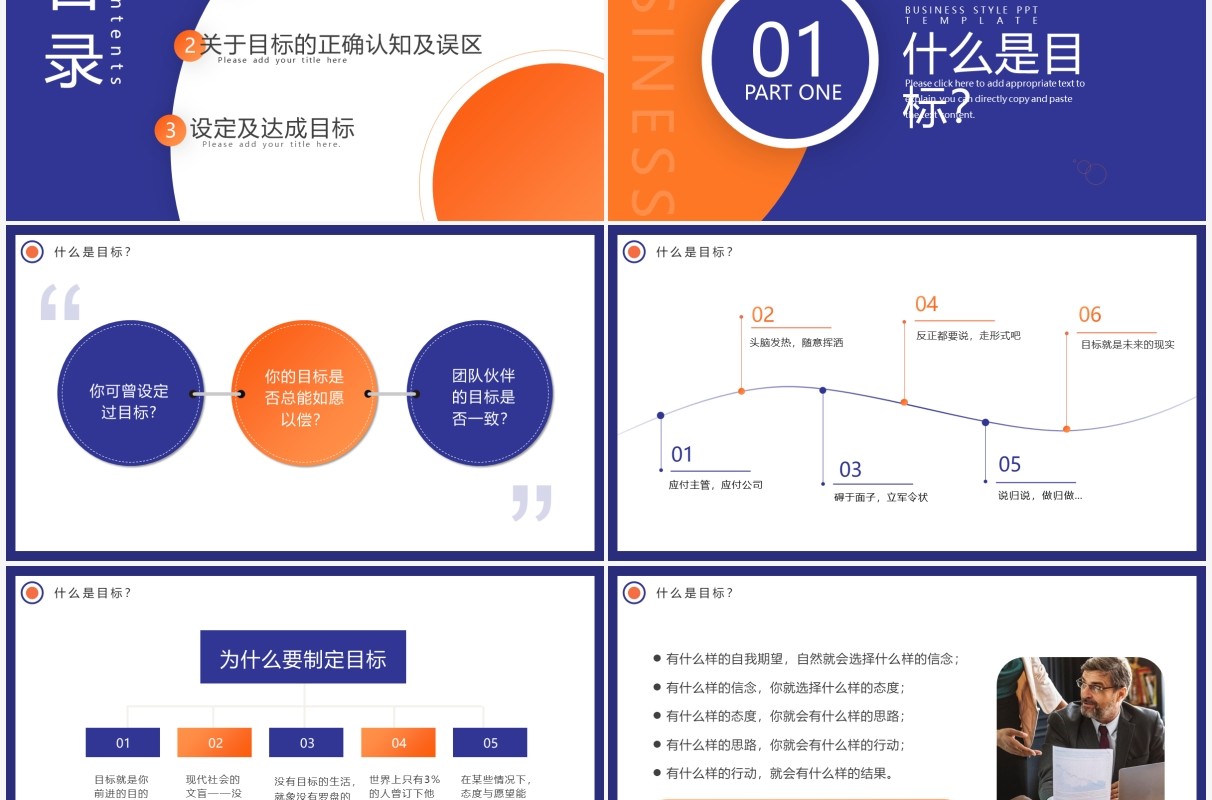 紫橙色商务风目标设定与达成PPT模板
