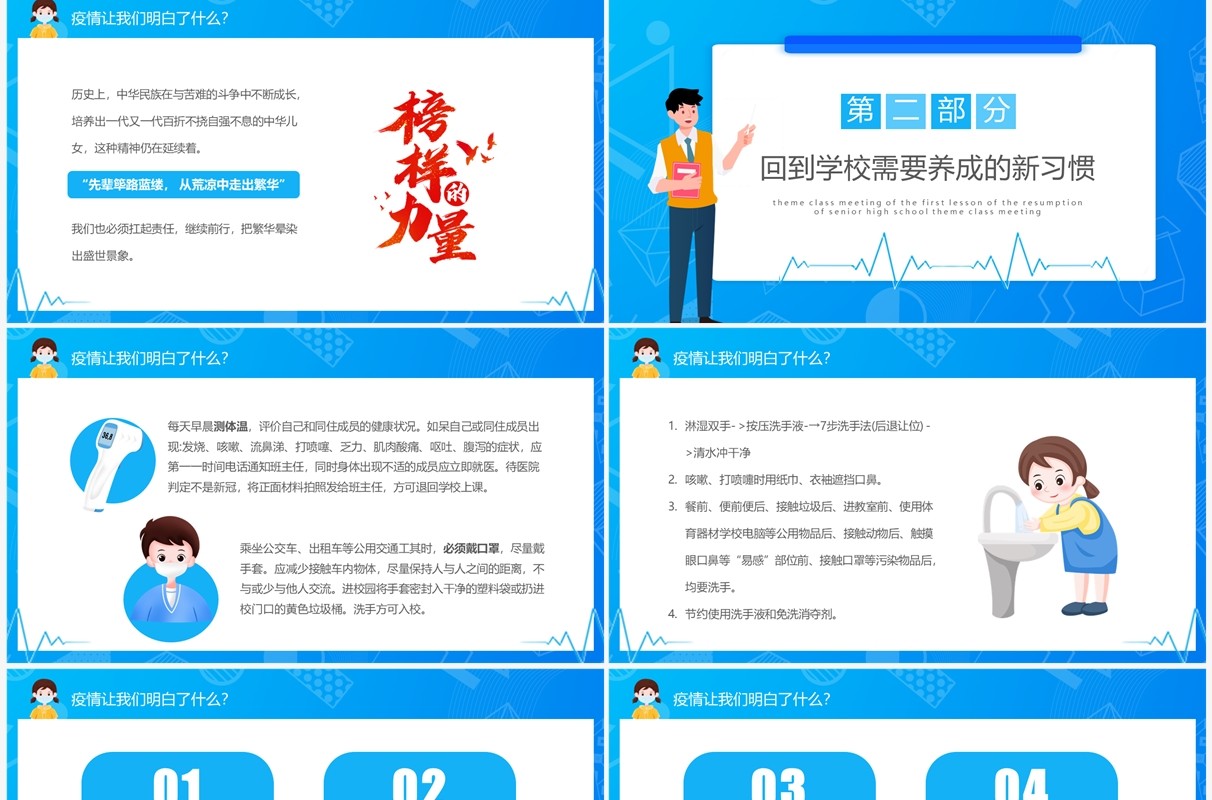 蓝色卡通高中开学第一课PPT模板