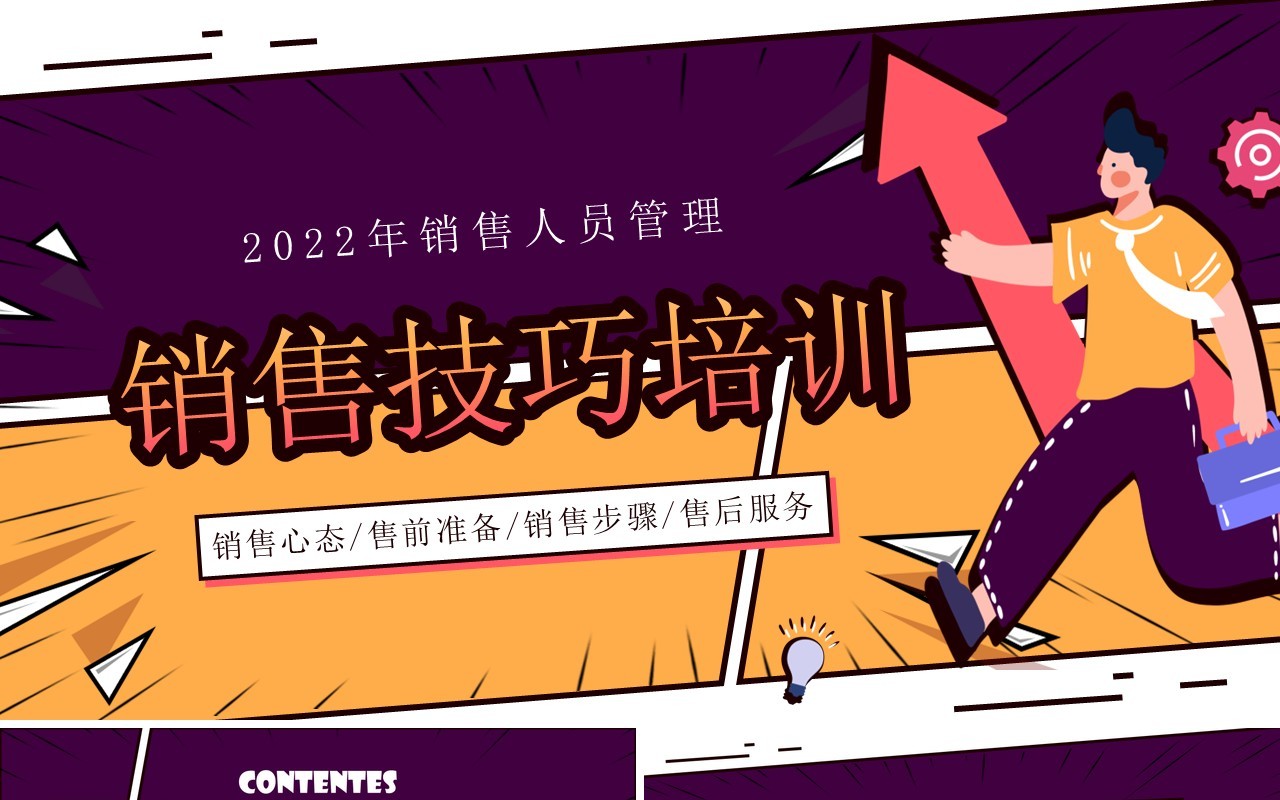 紫色漫画风销售技巧培训PPT模板